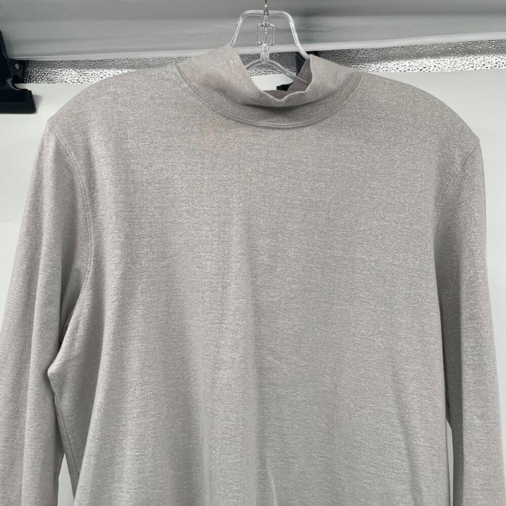Talbots Vintage Womens Mock Neck Top Beige/Silver Shimmer Size Large - Picture 2 of 9